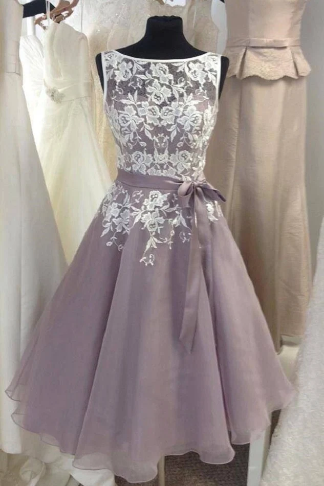 Robes de demoiselle d'honneur Vintage longueur thé des années 1950, robes de demoiselle d'honneur courtes en dentelle