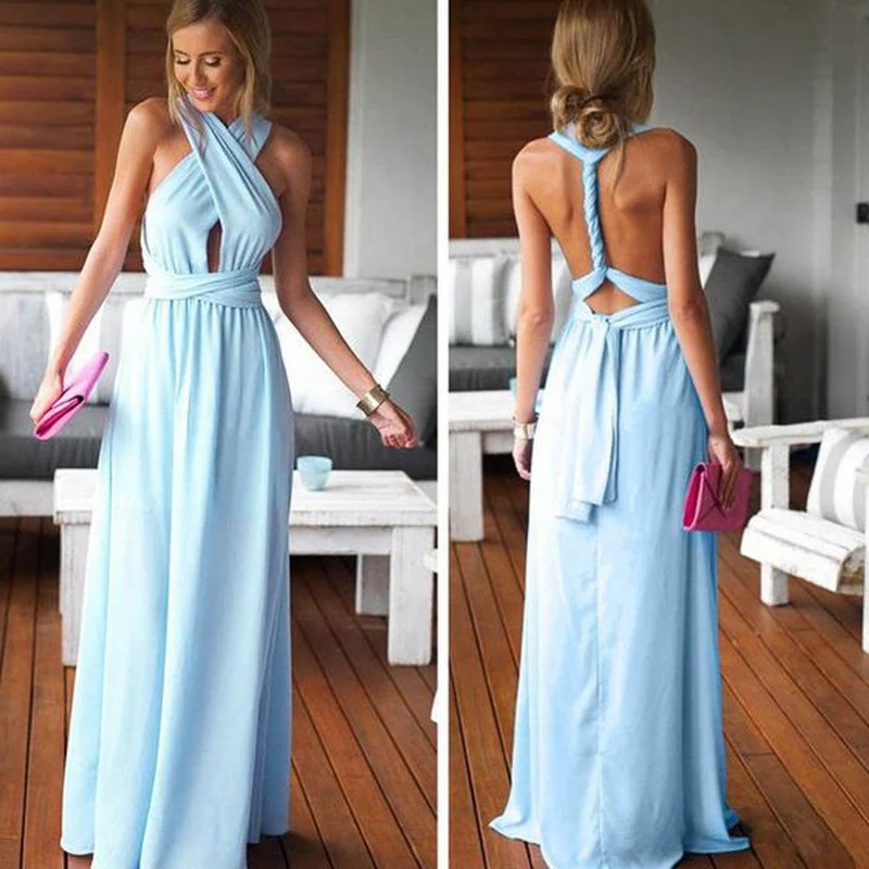 Robes de demoiselle d'honneur convertibles longues et sexy bleu ciel infini