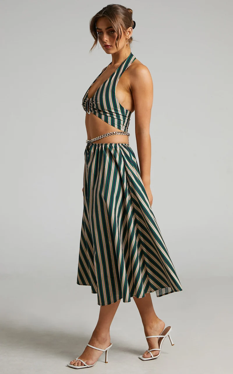 Atoir - The Gravity Midi Skirt in IVY PEACH STRIPE
