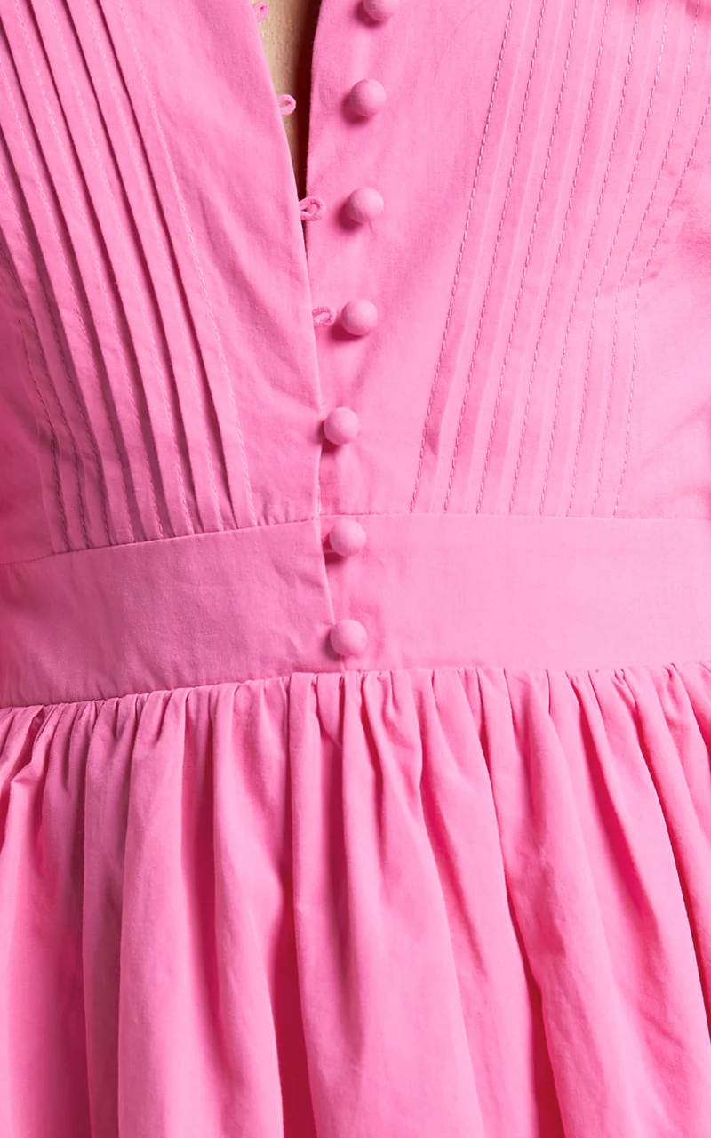 Zandra Mini Dress - Puff Sleeve Poplin Dress in ICE PINK