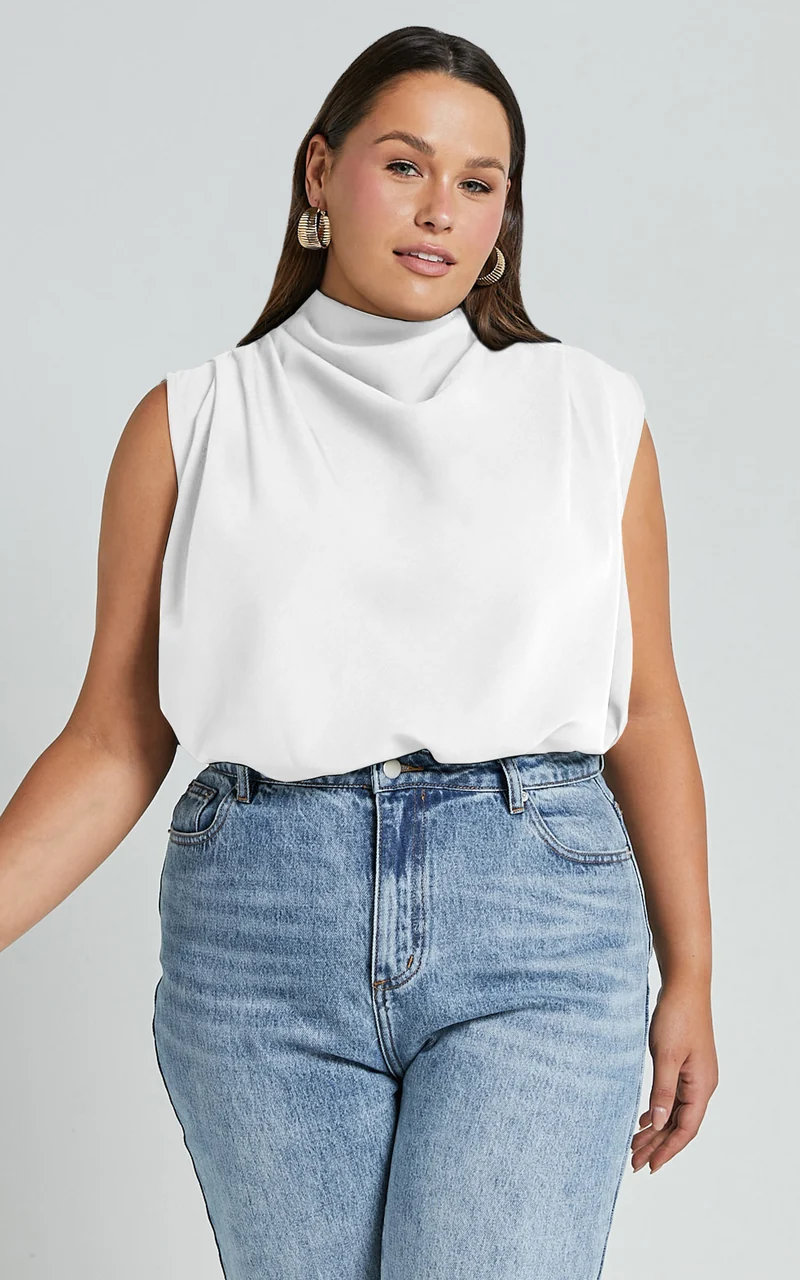 Arianae Top - High Neck Top in White