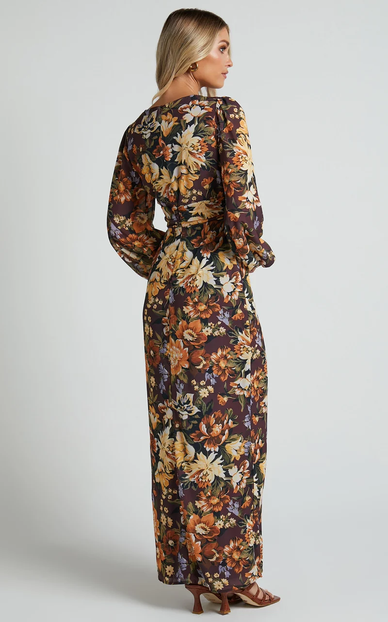 Lorelei Maxi Dress - V Neck Balloon Sleeve Dress in Indulgent Bloom