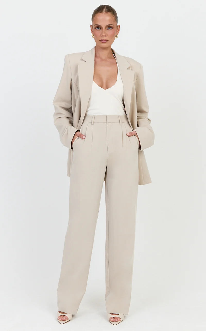 Lorcan Pants - High Waisted Tailored Pants in Stone