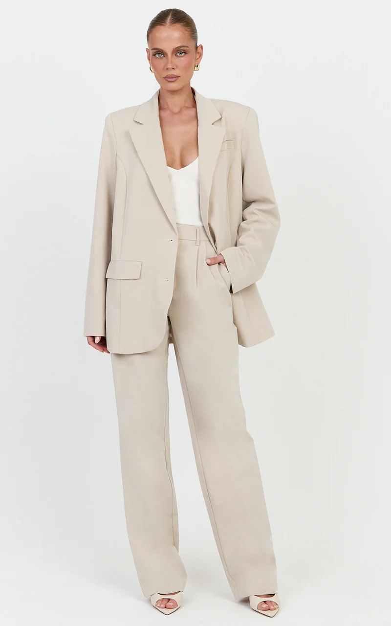 Lorcan Pants - High Waisted Tailored Pants in Stone