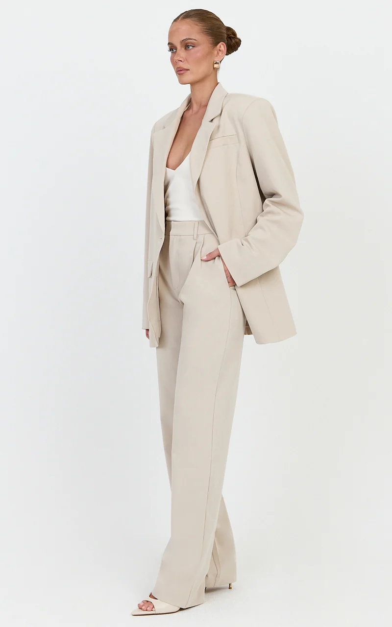 Lorcan Pants - High Waisted Tailored Pants in Stone