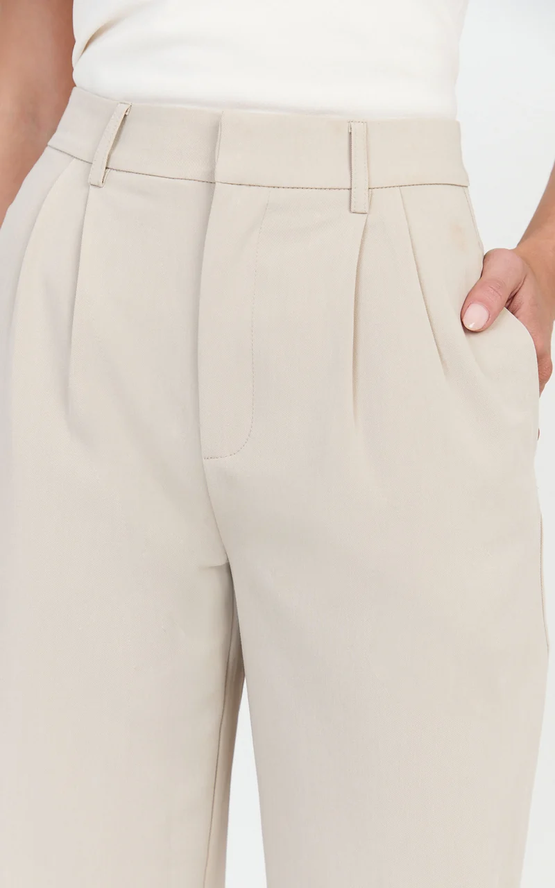 Lorcan Pants - High Waisted Tailored Pants in Stone