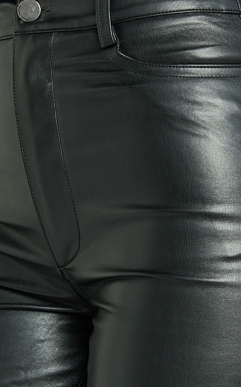 Dilyene Pants - Mid Waist Straight Leg Faux Leather Pants in Black