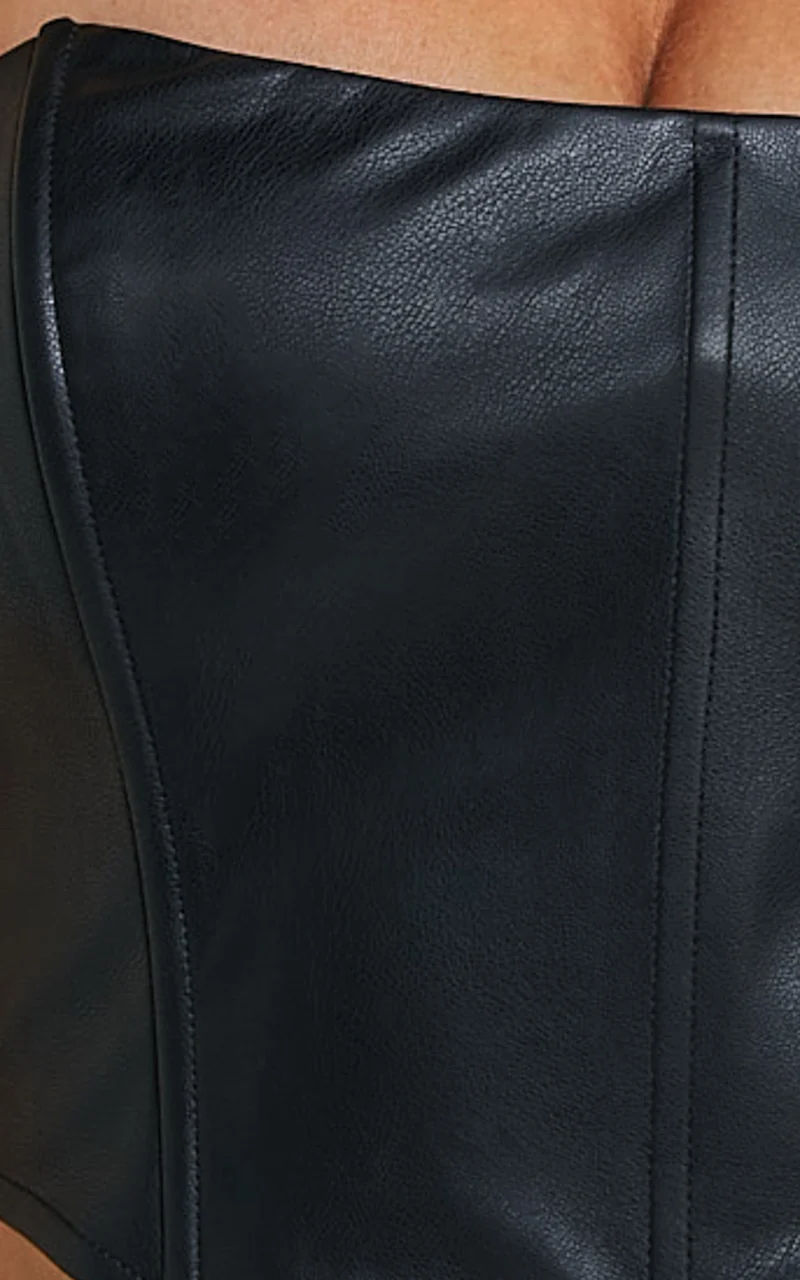 Lorrin Corset - Faux Leather Cropped Corset in Black