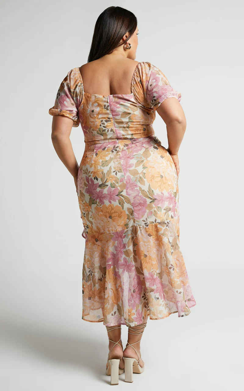 Jasalina Midi Dress - Puff Sleeve Dress in Elegant Rose