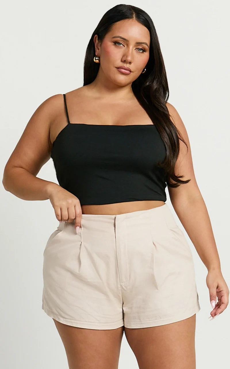 Elyssa Shorts - Pleat Detail Shorts in Beige