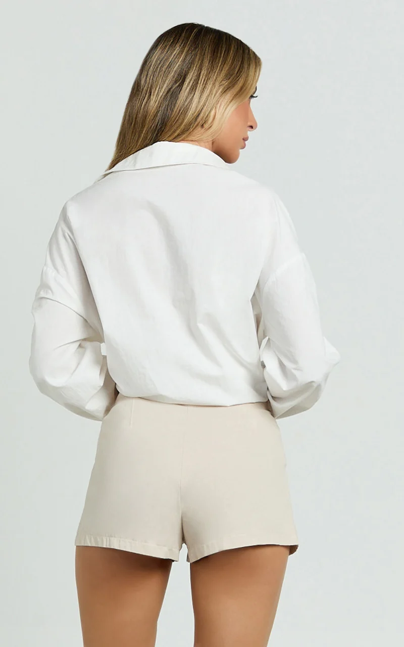 Elyssa Shorts - Pleat Detail Shorts in Beige