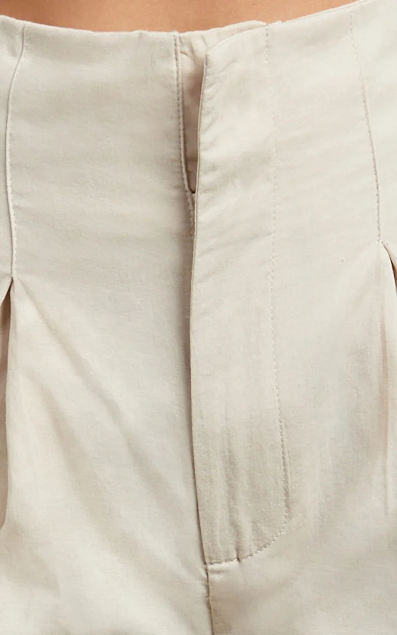 Elyssa Shorts - Pleat Detail Shorts in Beige
