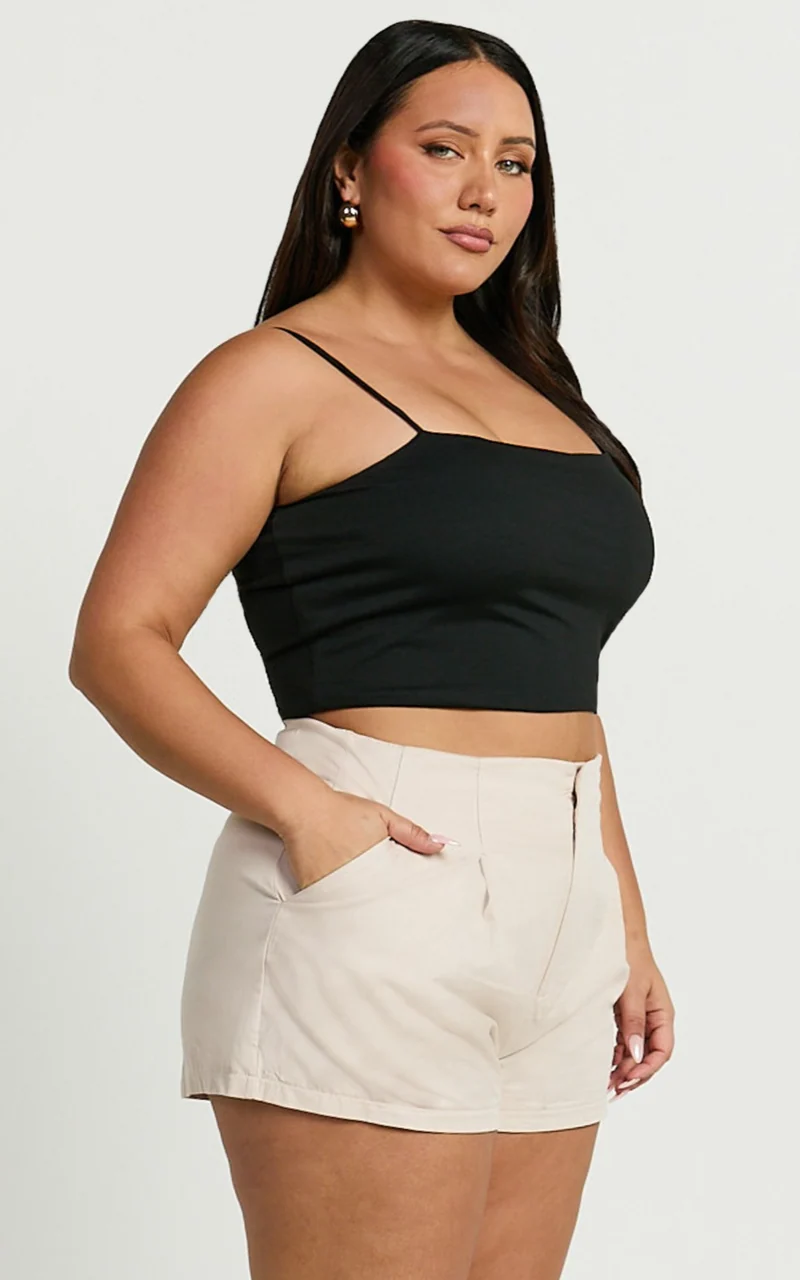 Elyssa Shorts - Pleat Detail Shorts in Beige