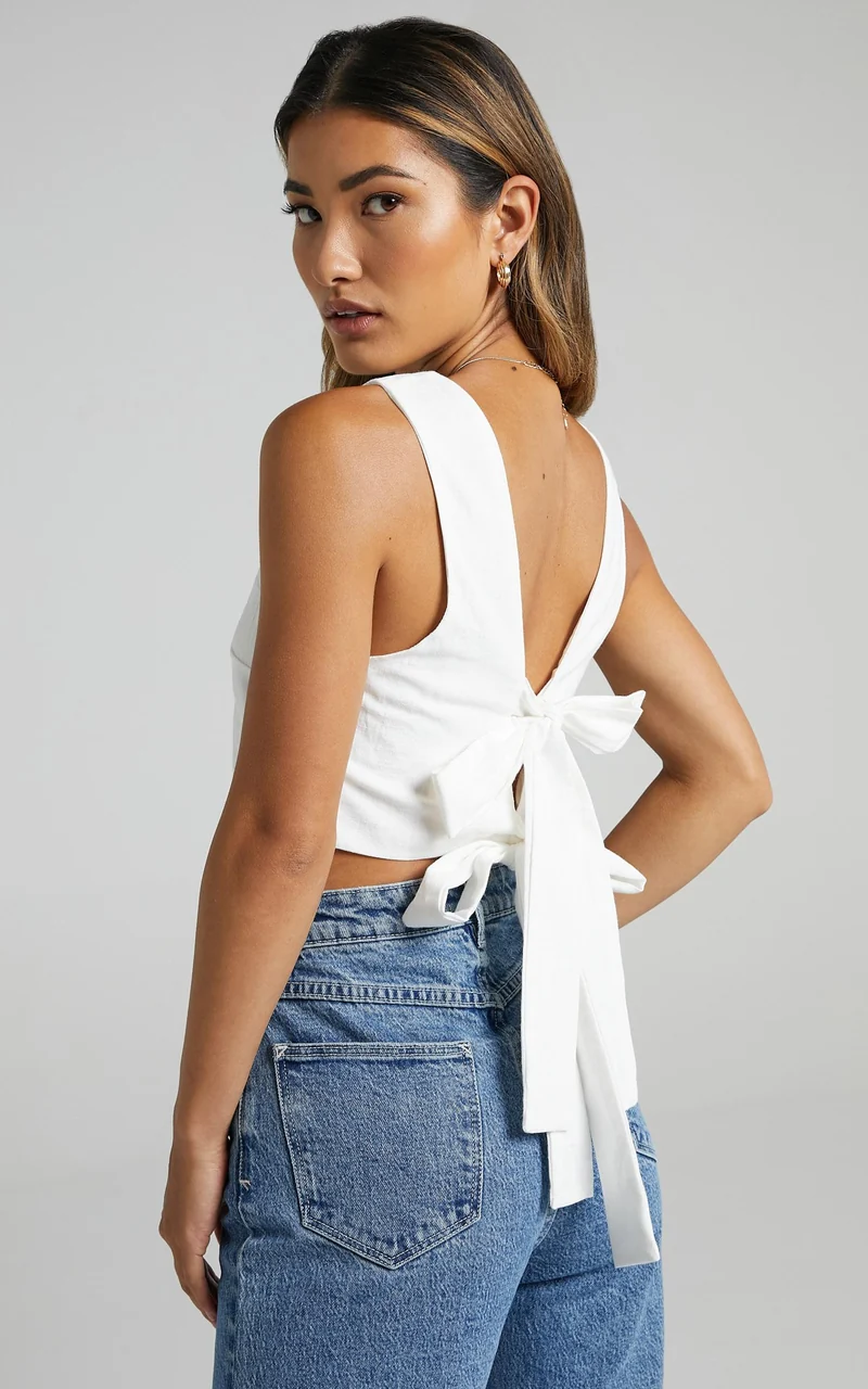 Loxley Top - Tie Up Top in White
