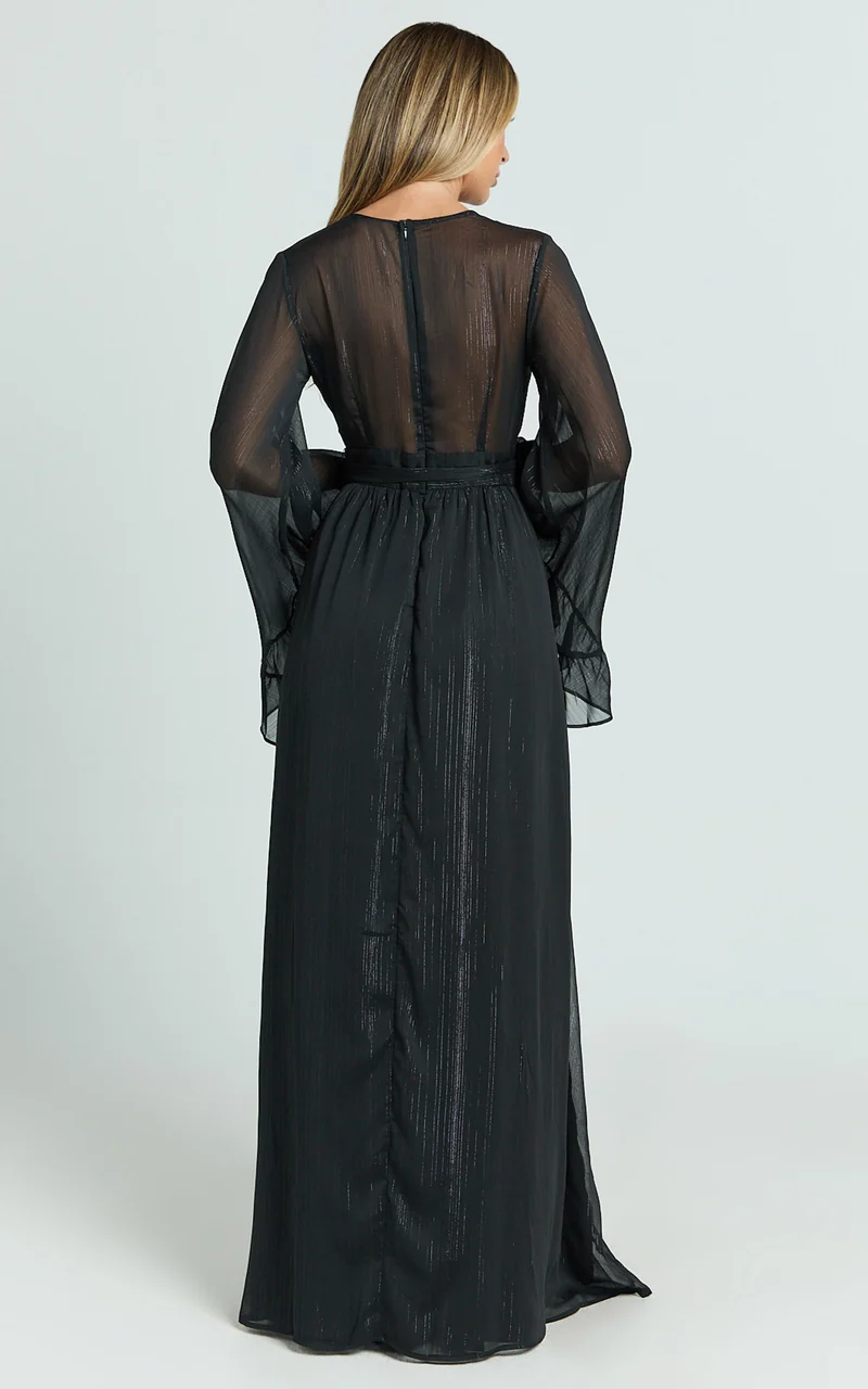 Dangerous Woman Maxi Dress - Plunge Thigh Split Dress in Black