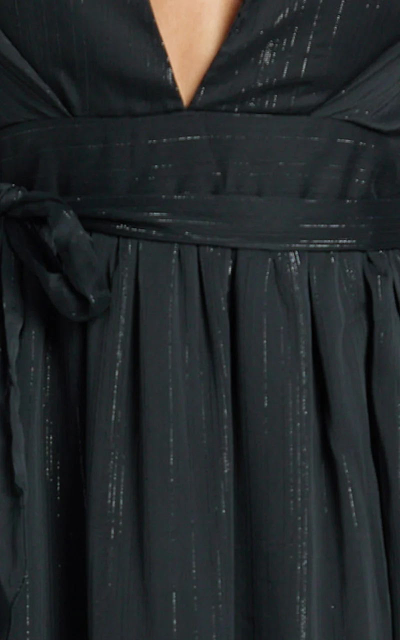 Dangerous Woman Maxi Dress - Plunge Thigh Split Dress in Black