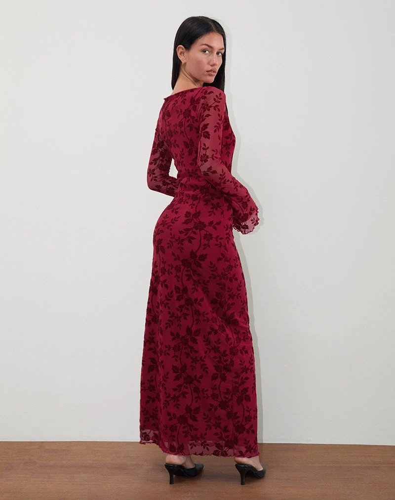Robe longue à manches longues Slokya, flocage floral Vine Cherry