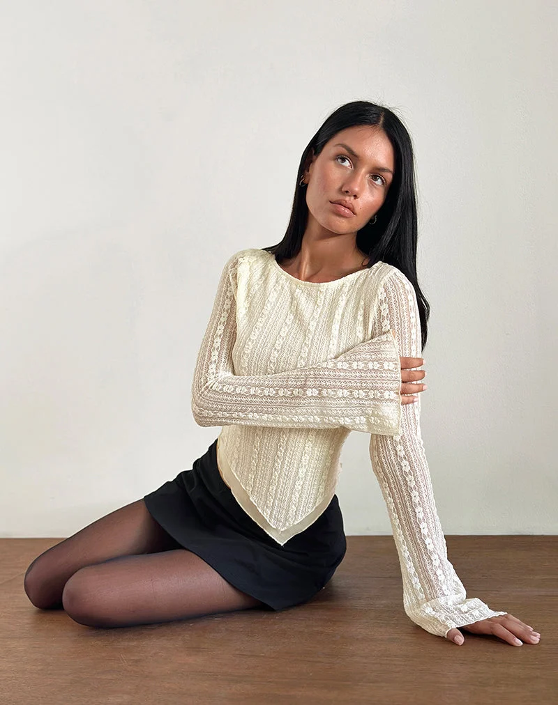 Malakai Long Sleeve Top in Lace Cream (Top à manches longues en dentelle)