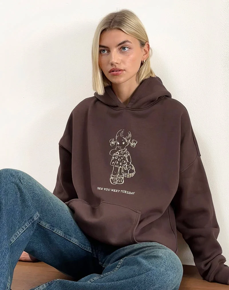 Sweat à capuche oversize en acajou profond avec imprimé See You Next Tuesday