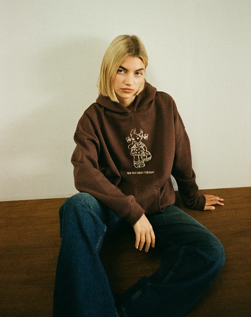 Sweat à capuche oversize en acajou profond avec imprimé See You Next Tuesday