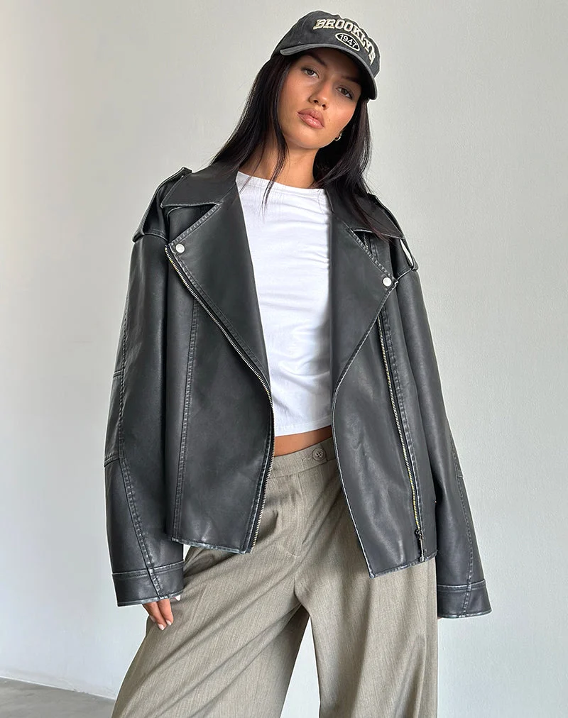 Veste motard Zebbie Distressed PU en noir