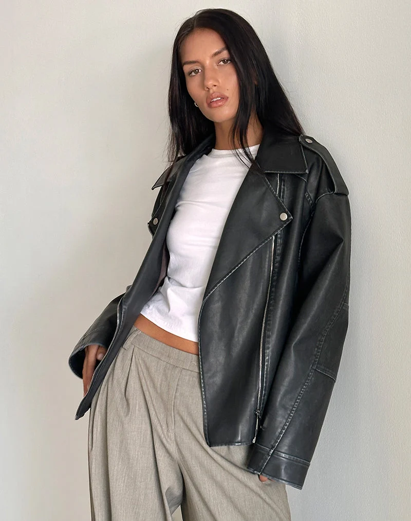 Veste motard Zebbie Distressed PU en noir