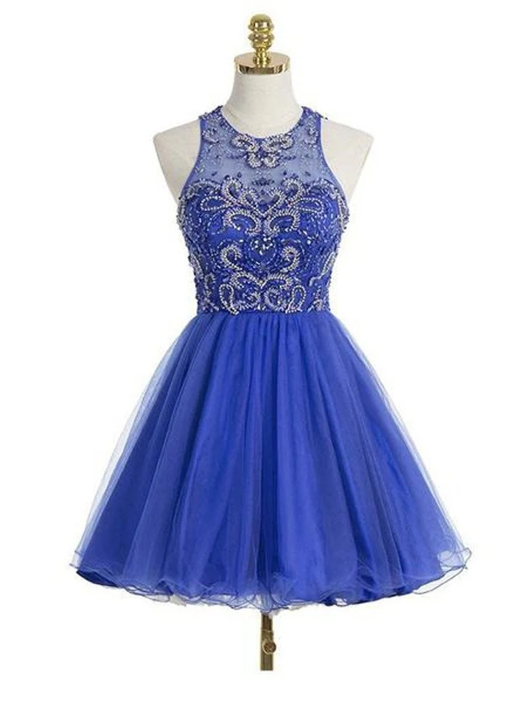 Robe de soirée courte bleu royal, robe de soirée à dos ouvert pour étudiant de première année