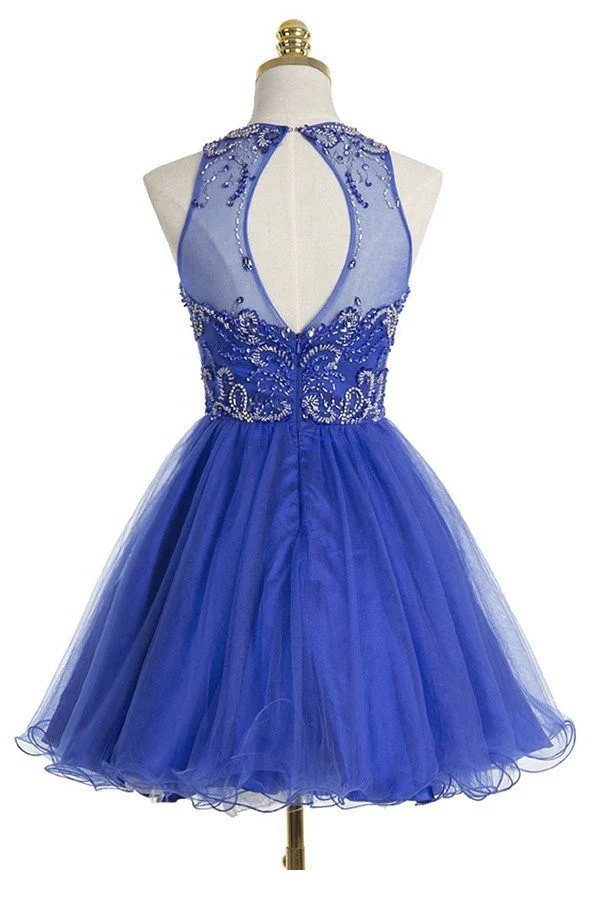 Robe de soirée courte bleu royal, robe de soirée à dos ouvert pour étudiant de première année