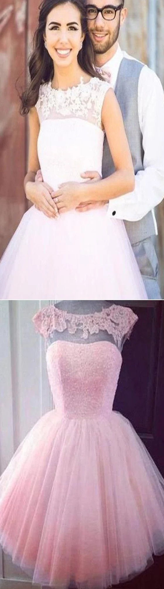 Robe de bal courte, robe de bal courte, robe de bal rose, robe de bal modeste, SSD006