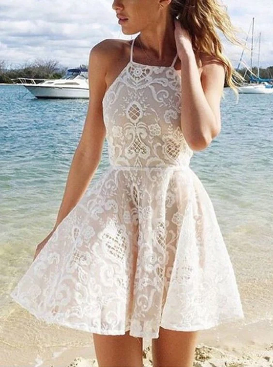 Robe de soirée courte en dentelle de 8e année | Robes de remise des diplômes blanches | Robe de bal pour juniors