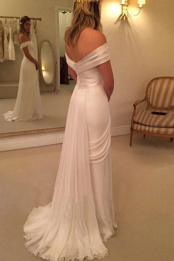 Robe de mariée bohème en mousseline de soie, épaules dénudées, avec fente latérale