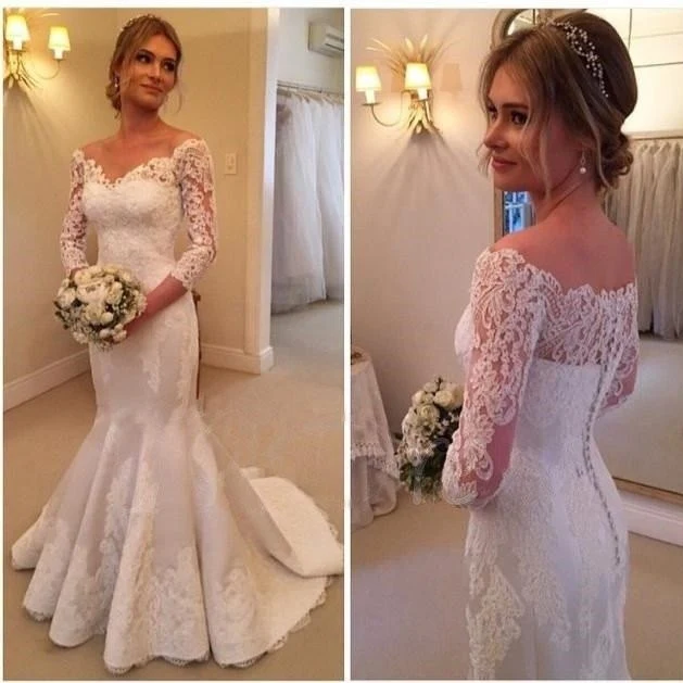 Robe de mariée avec manches robe de mariée en dentelle robe de mariée sirène robe de mariée col en v ouverte WD078