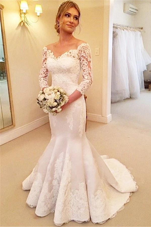 Robe de mariée avec manches robe de mariée en dentelle robe de mariée sirène robe de mariée col en v ouverte WD078