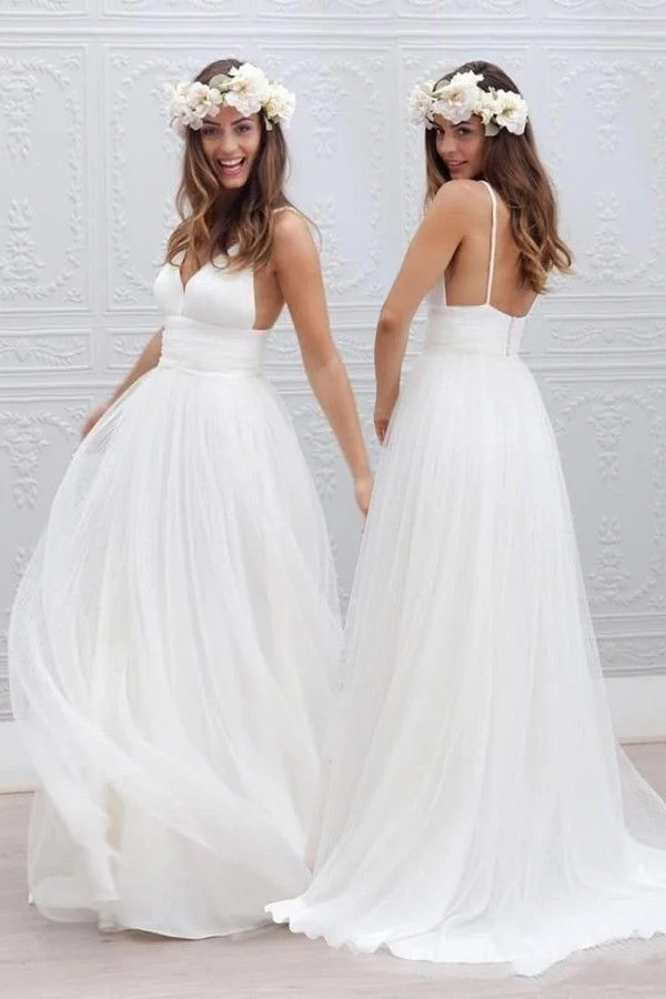 Robe de mariée en tulle, robe de mariée à bretelles spaghetti, robe de mariée fluide, robe de mariée sexy, WS074