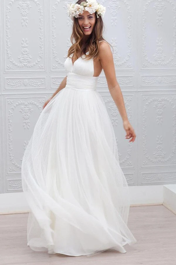 Robe de mariée en tulle, robe de mariée à bretelles spaghetti, robe de mariée fluide, robe de mariée sexy, WS074