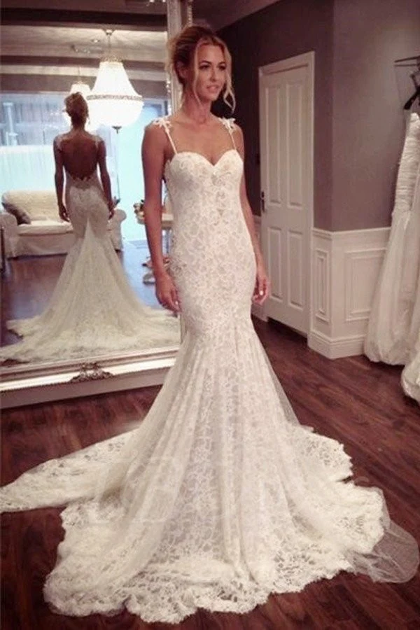 Robe de mariée sirène/trompette robe de mariée en dentelle robe de mariée dos nu WS066