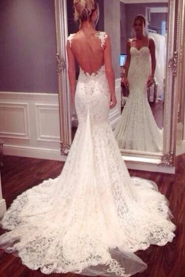 Robe de mariée sirène/trompette robe de mariée en dentelle robe de mariée dos nu WS066