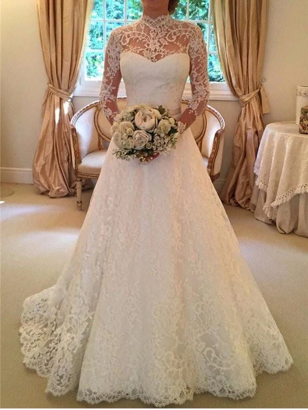Robe de mariée modeste à manches longues Robe de mariée en dentelle avec manches