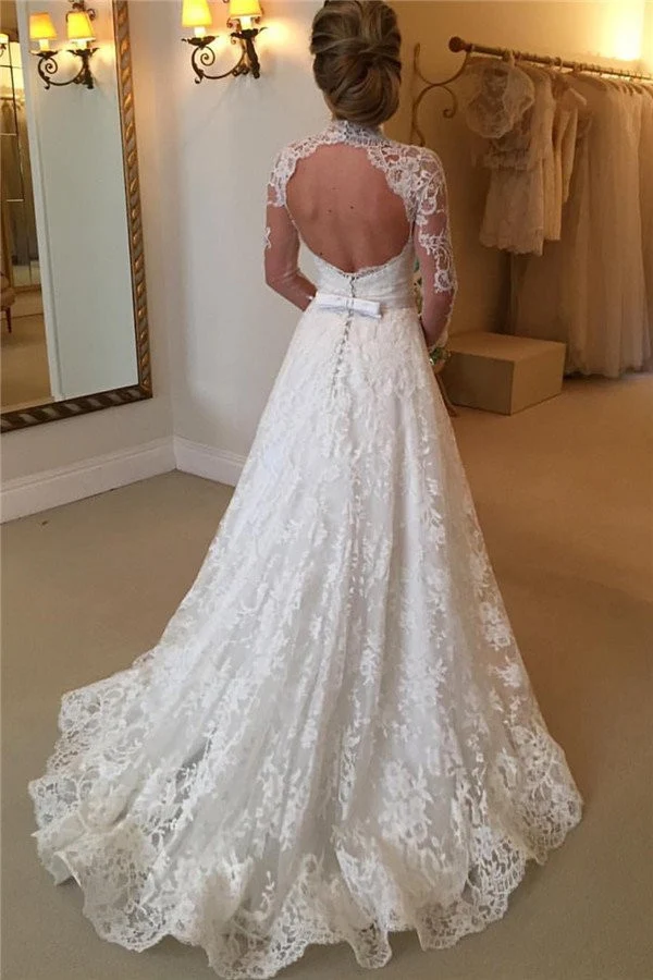 Robe de mariée modeste à manches longues Robe de mariée en dentelle avec manches