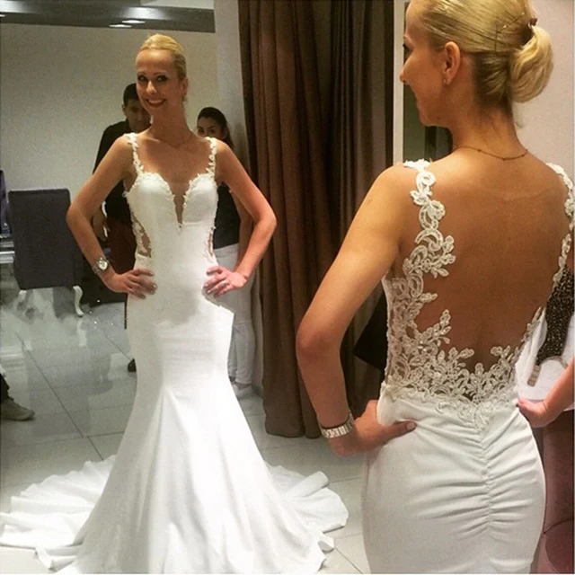 Robe de mariée sexy sirène dos nu avec train chapelle