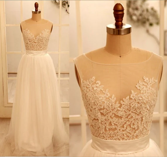 Voir à travers la dentelle haut robe de mariée en tulle robe de mariée sexy