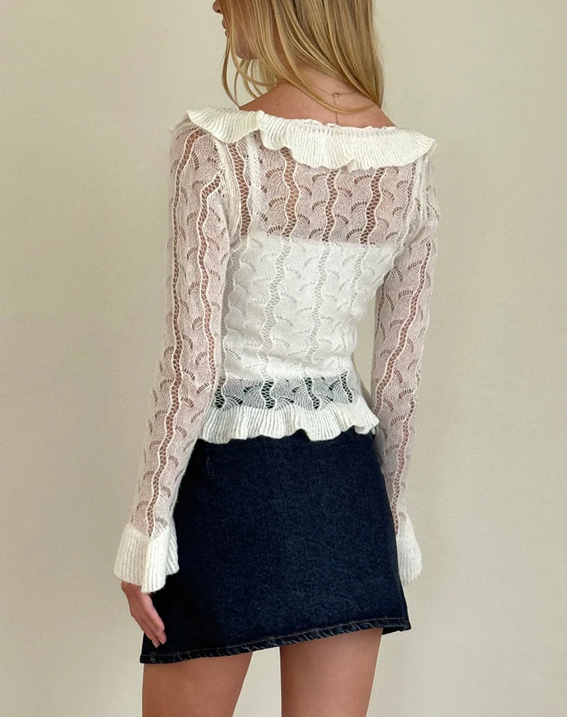 Cardigan Kenira en maille Pointelle Birch Cream