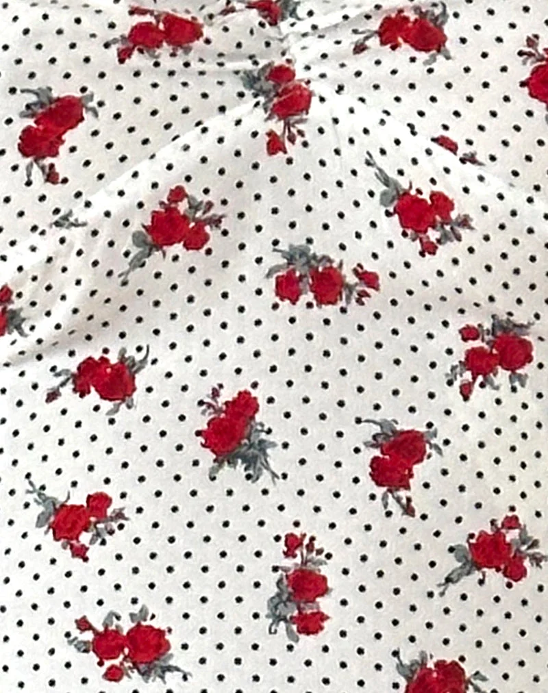 Derige Bardot Top in White Rose Polka