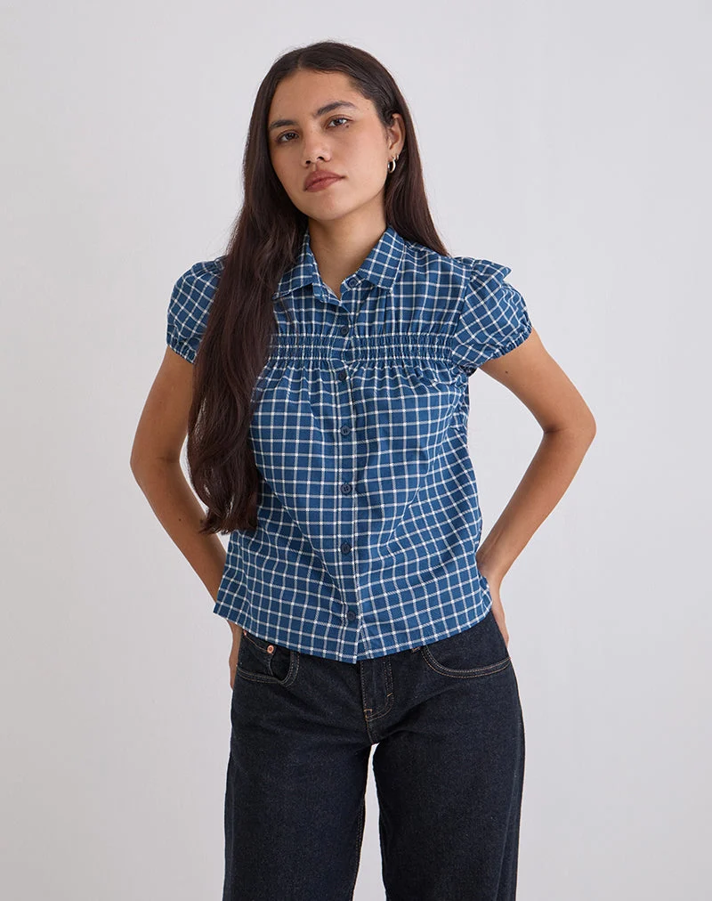 Ulsan - Chemise cintrée en popeline écossaise, marine
