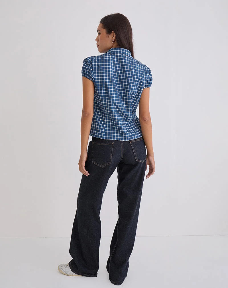 Ulsan - Chemise cintrée en popeline écossaise, marine