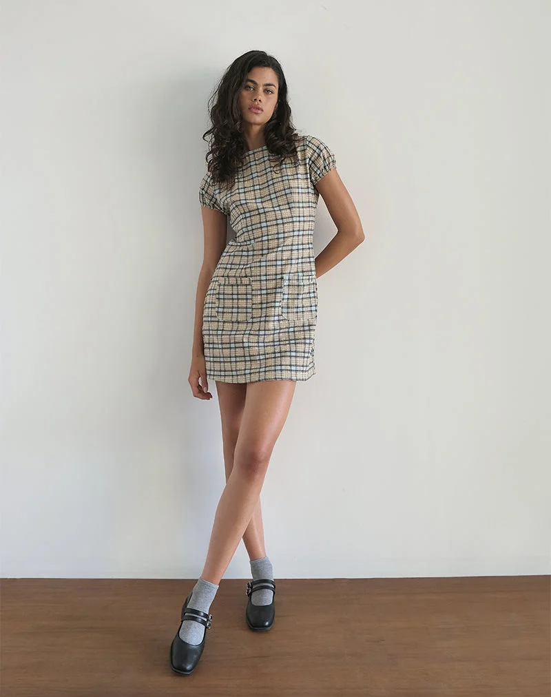 Mini robe Gingka en tissu écossais bleu pastel
