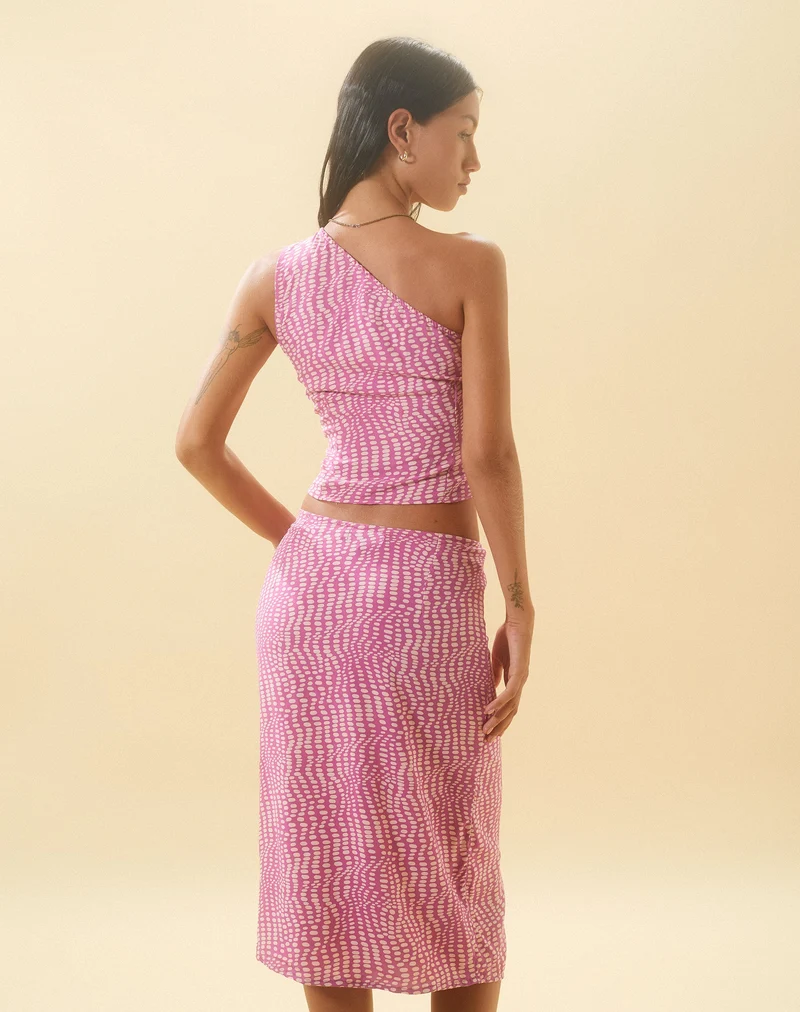 Bayan One Shoulder Top in Wavy Polka Purple (Top asymétrique Bayan à pois ondulés)