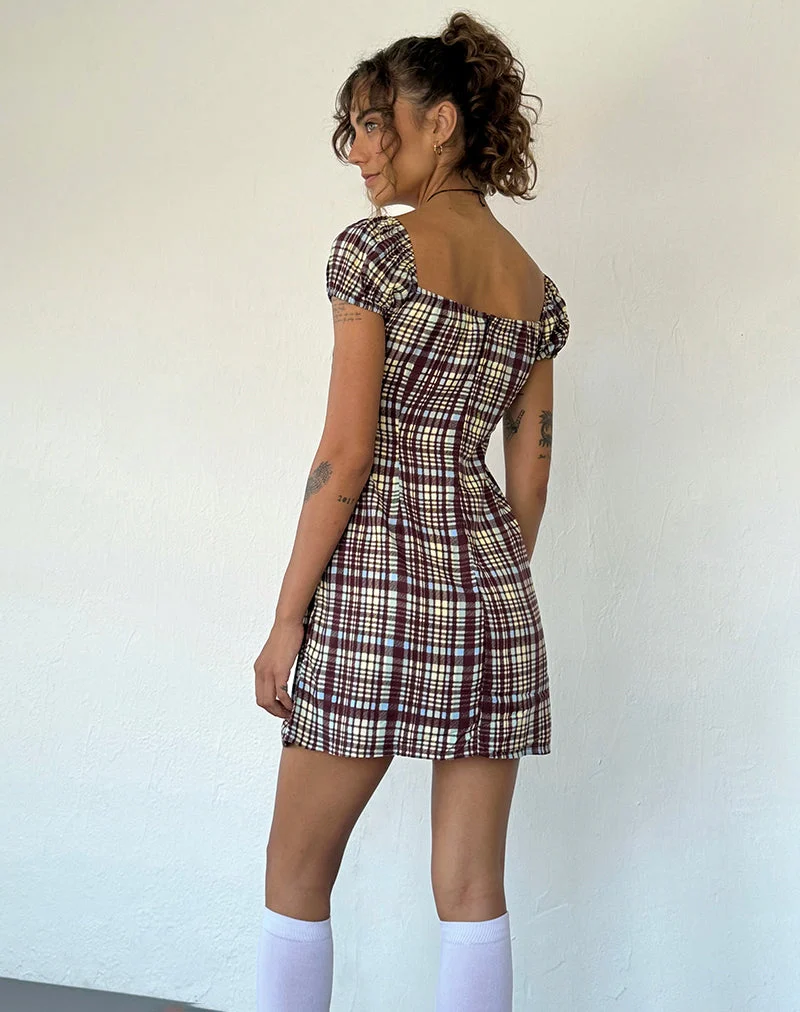 Savio Mini Dress in Multi Check Brown