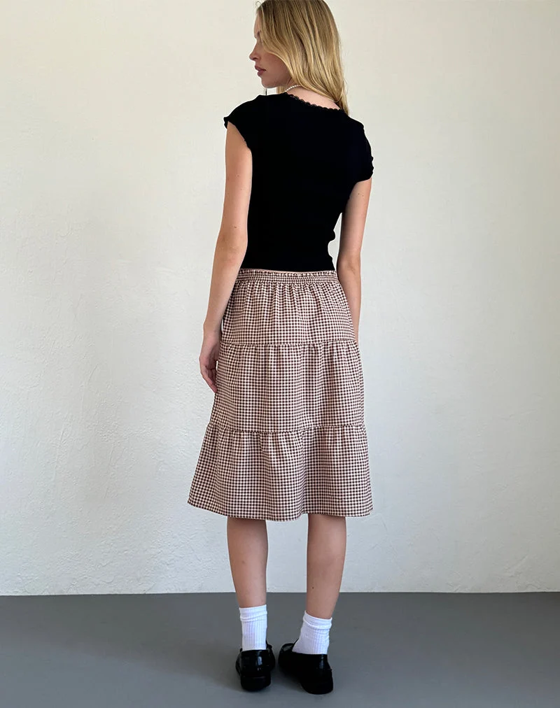 Jupe midi Reef, vichy miniature, marron