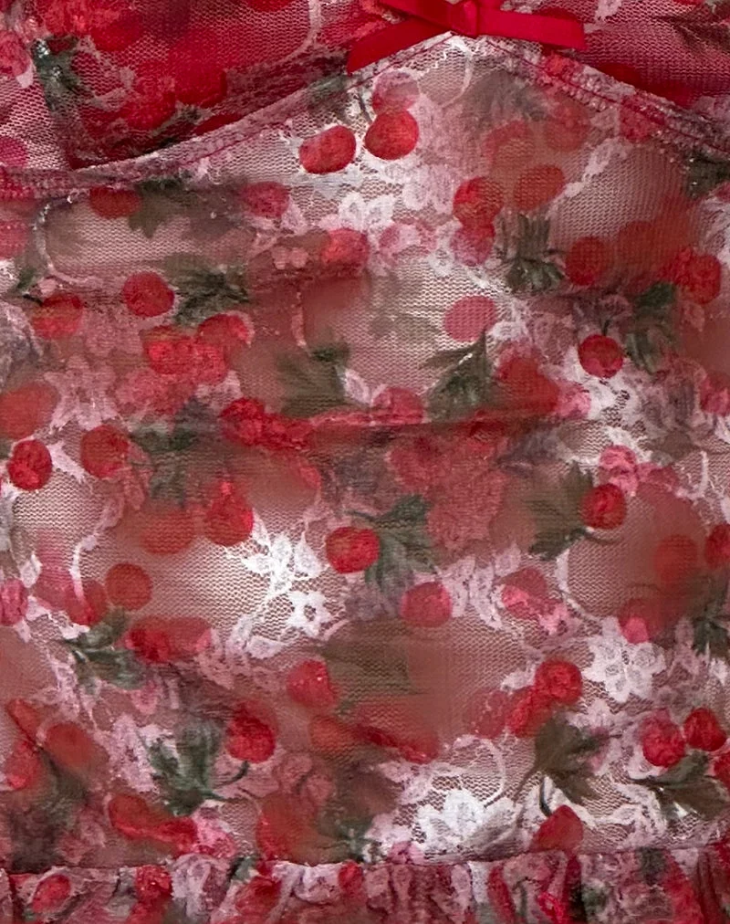 Top Rumaysa en dentelle imprimée Cherry